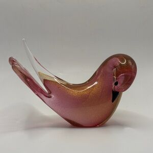 Formia Murano Pink & Gold Art Glass Bird Figurine Italian Mid-Century